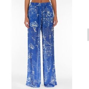 Amanda Uprichard Blue & White Scenic Print Wide-Leg Pants